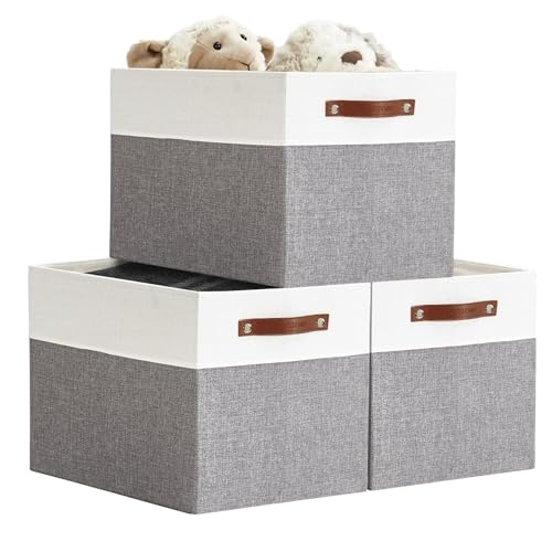 DECOMOMO Kallax Storage Cubes - 13x15x13 Storage Bins, Baskets for Organizing Shelves (Grey and White, 3-Pack) - color: Grey and White, size: Kallax 13"x15"x13" /3pcs