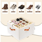 Shoe Organizer for Closet, Shoe Storage Boxes Fits up to 16 Pairs, Foldable Shoe Containers Bins Baskets with Adjustable Dividers and Clear Cover White