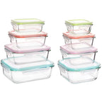 Vtopmart 8 Pack Glass Food Storage Containers with Airtight Lids, Glass Meal Prep Containers, Lunch Containers for Microwave, Oven, Freezer and Dishwasher, BPA Free - color: Multi-colors
