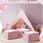 Kathfly 3 Pcs Bow Foldable Storage Baskets Pink Bow Plush Faux Fur Jacquard Design Laundry Basket with Handles Waterproof Storage Bins Fabric Shelf Baskets for Organizing Closet Clothes - style: Pink Bow