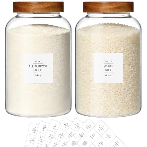 KEYWING 1 Gallon Large Glass Jars With Airtight Lid, 2Pcs Glass Food Storage Containers With Lids, Flour Rice Contianers for Pantry Kitchen Organization Egg Cookie Sugar Cereal (128 oz /3800ml) - size: 1 Gallon/ 128 Fl.oz
