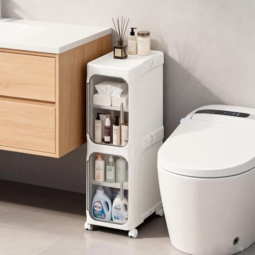 LXLXXL Narrow Storage Cabinet Slim Bathroom Storage Cabinet with Movable Wheels Tall Bathroom Organizer Skinny Cabinet for Small Spaces，2-Tier White - color: White, size: 2-Tier