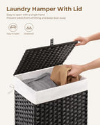 Greenstell Laundry Hamper with Lid, 90L Clothes Hamper with 2 Removable Liner Bags & 2 Mesh Laundry Bags, Handwoven Synthetic Rattan Laundry Basket for Clothes, Toys in Bathroom, Bedroom Black - color: Black, size: 90L (18.1 x 13.0 x 23.6 inches)
