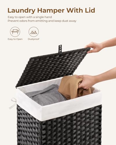 Greenstell Laundry Hamper with Lid, 90L Clothes Hamper with 2 Removable Liner Bags & 2 Mesh Laundry Bags, Handwoven Synthetic Rattan Laundry Basket for Clothes, Toys in Bathroom, Bedroom Black - color: Black, size: 90L (18.1 x 13.0 x 23.6 inches)