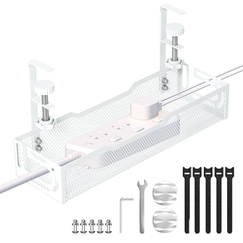 Under Desk Cable Management Tray, No Drill Mesh Desk Cable Tray, Wire Management Tray Cable Management Rack, Wire Organizer and Cable Management Box (White) - color: 1Pack-White (15.3'')