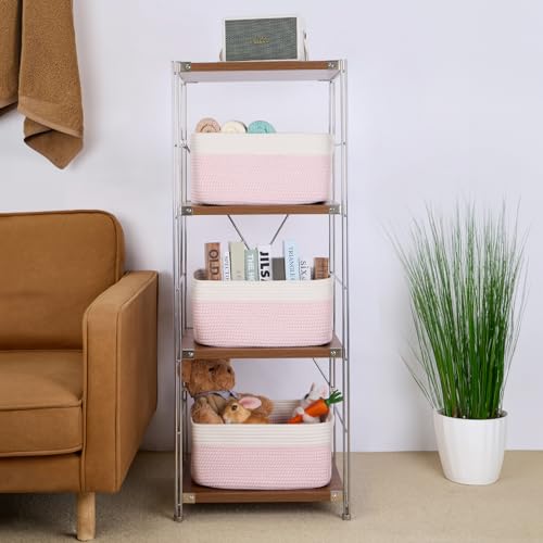 MiniArk Large Storage Baskets for Shelves, Closet Organizers Bins for Clothes Blanket Towels, Baby Nursery, Toy Baskets Box, Woven Rope Baskets, 17 x 13 x 7.5”, 2 Packs Woven Pink - color: Woven Pink, size: 2pcs-L17×W13×H7.5"