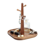 3 Tiers Wooden Key Holder with Tray,Wood Decorative Organizer in Entryway for Keys, Wallet and Small Stuff, Jewelry Hanging Stand Display on Dresser (Walnut) (3 Tiers)