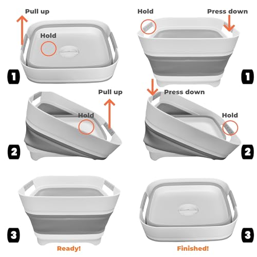 GIMWA 2.6 Gal(10L) Collapsible Wash Basin for Baby Bottles, Gray Space-Saving Collapsible Dish Basin with Drain Plug for bottle washing, Collapsible Bucket for RV Kitchen Essentials - color: Gray