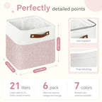 FinishingBo Cube Storage Baskets 6 Pack, 11x11 inch Cube Storage Bins with Leather Handles for Shelf Closet (White/ Pink) - color: White/Pink