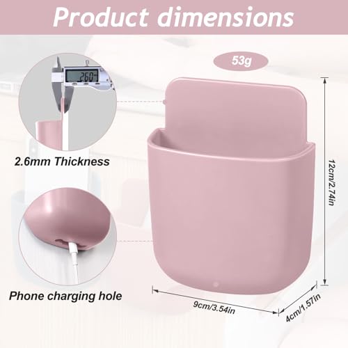 Remote Control Holder, Wall Mount Pen Holder Hole-Free Self Adhesive Phone Charging Organizer Pencil Storage Containers for Home Office School Supply Orgaizer(Pink) - color: Pink
