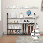 2 Rows 4 Tier Shoe Rack, Black Metal Stackable Shoe Shelf with Multifunctional Hooks, Hold 16-20 Pairs, Space Saving Shoe Organizer for Closet, Bedroom - size: 2 Row 4 Tier