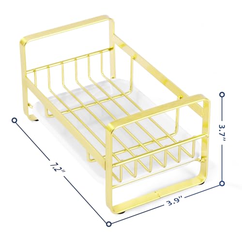 HULISEN Kitchen Sink Sponge Holder, 304 Stainless Steel Kitchen Soap Dispenser Organizer, Countertop Drainer with Removable Tray, not Including Dispenser and Brush, Gold - color: Gold, size: Medium