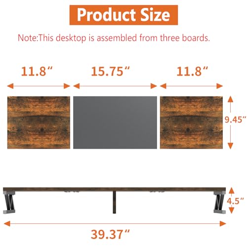 Dual Monitor Stand Riser, Large Wood Monitor Riser for 2 Monitors, Monitor Lift with Storage for Desk, Sturdy Wood&Steel Multi Screen Stand, Desktop Organizer Monitor Stand for Computer - color: Rustic Brown+Black