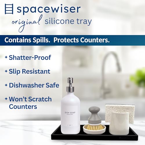 Spacewiser Countertop and Vanity Tray - 2 PC Large 11.7" Silicone Bathroom Trays, Counter Organizer, Dish Soap Sponge Holder Kitchen Sink Tray Organizer, Sink Caddy Toothbrush Key Kitchen Soap Trays - color: Black, size: 2 PC Large - 11.7”