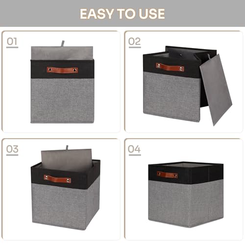 HNZIGE Storage Baskets for Organizing, Set of 4, Square Fabric Storage Cubes Bins 13 x 13, Collapsible Black Storage Bins for Shelves, Closets, Nursery, Home, Office (Black&Grey) - color: Black Gray, size: 13"x13"x13"-4pack