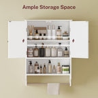 TEENFON Bathroom Wall Cabinet with Adjustable Shelves and Towel Rack, Wall Mounted Over the Toilet Storage Cabinet for Bathroom, Living Room, White UNGGX005W - color: White With Towel Bar
