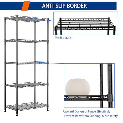REGILLER 5-Wire Shelving Metal Storage Rack Adjustable Shelves,Standing Storage Shelf Units for Laundry Bathroom Kitchen Pantry Closet(Black,11.8" D x 21.2" W x 53.5" H) - color: Black, size: 5tier 11.8"D x 21.2"W x 53.5"H