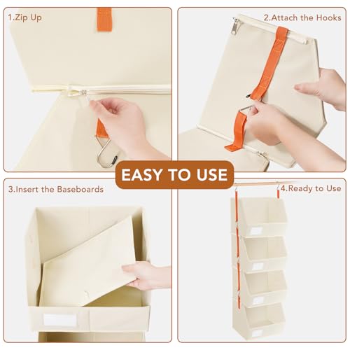 4 Pcs Modular Closet Organizer - Detachable & Foldable Hanging Storage Cubes, 88L Total Capacity, Heavy Duty Fabric Shelves for Wardrobe, Closet Organization, RV, Dorm, Beige - color: Beige