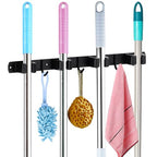 Huryfox Mop and Broom Holder Wall Mounted - Sturdy Stainless Steel Rack with Utility Hooks, 4 Racks, 3 Hooks Adjustable Design and Multiple Storage Organiser Options, Perfect for Kitchen, Laundry - size: 4 Racks and 3 Hooks