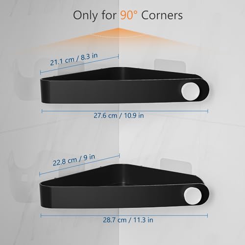 Sotfamily Plastic Shower Caddy Corner (for 90° Only), 2 Pack Adhesive Corner Shower Shelves for Bathroom Organizers and Storage, Black - color: Black, size: 2 Pack