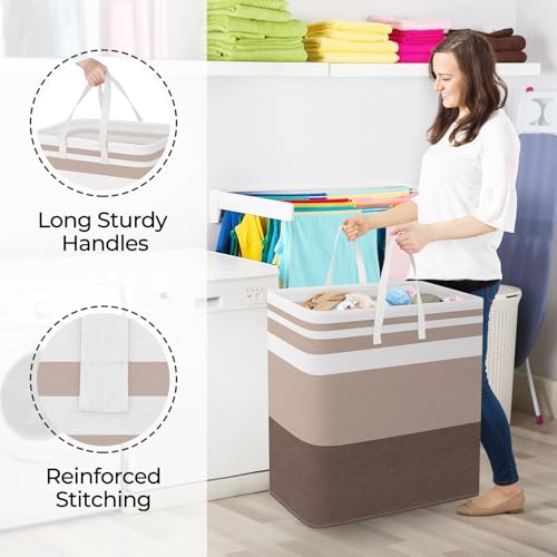 StorageRight Large Collapsible Laundry Basket Hamper with Easy Carry Handles，Freestanding Clothes Hampers for Laundry, Bedroom, Dorm, Towels, Toys, 125L, Khaki - color: Khaki, size: 125L