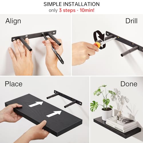 BAYKA Floating Shelves for Wall, Wall Mounted Rustic Wood Shelves for Bathroom, Bedroom, Living Room, Kitchen, Hanging Shelf for Books/Storage/Room Decor with 22lbs Capacity (Black, Set of 3, 15.7in) - color: A. Black - Universal Classic Style, size: 15.7