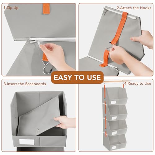 4 Pcs Modular Closet Organizer - Detachable & Foldable Hanging Storage Cubes, 88L Total Capacity, Heavy Duty Fabric Shelves for Wardrobe, Closet Organization, RV, Dorm, Grey - color: Grey