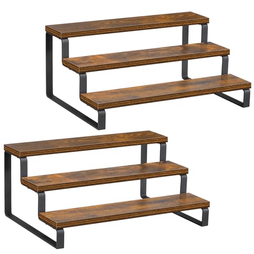 Giikin 3-Tier Spice Rack, 13.8 Inch Wood Countertop Spice Storage Holder, Kitchen Pantry Cabinet Organizer Cupboard for Spice Bottles, Jars, Seasonings, Baking Supplies, Metal Frame(Set of 2) - color: Rustic Brown, 3 Tier, 2 Pack, size: 3 Tier 2 Pack