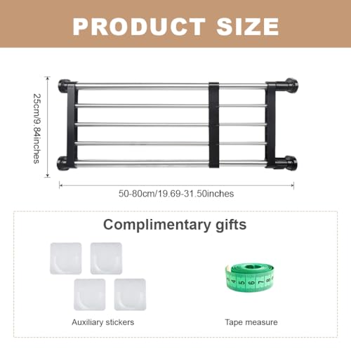 Hershii Expandable Closet Tension Shelf Rod Adjustable Metal Storage Rack Cabinet Organizer DIY Divider Separator Shelves for Wardrobe Cupboard Kitchen Bathroom, Black, 19.69-31.5inches - color: Black, size: 19.68 - 31.49 inches