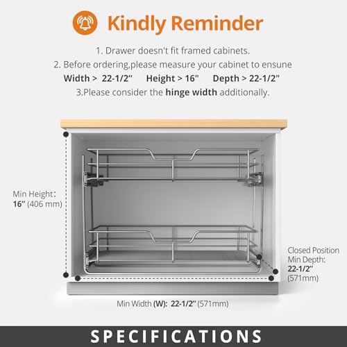 ZOINLIY Pull Out Cabinet Organizer, Versatile Slide Out Kitchen Organizers and Storage,Heavy Duty Drawer Cupboard Storage Basket, Smooth Sliding, Chrome Finish (2-Tiers-22¼''W×22“D) - size: 2-Tiers 22¼''W×22'D