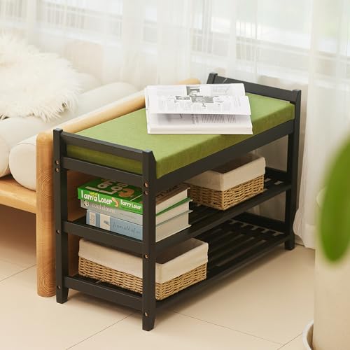 PETKABOO Shoe Rack for Front Door Entrance, 28” Entryway Bench with Coat Rack, Hall Tree Shoe Bench with Storage for Entry, Hallway, Bedroom, Living Room - color: Black, style: 28 in with hook