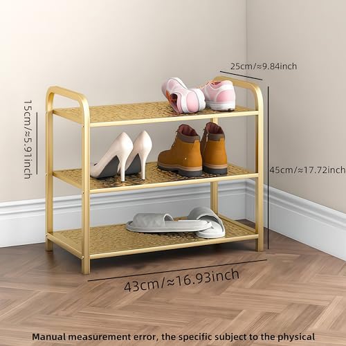 3 Tier Metal Shoe Rack Organizer Vertical Design Entryway Storage Cabinet for Entrance or Kitchen Small and Narrow Free Standing Gold