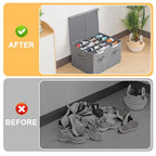 2 Pack Shoe Storage Box Fits 32 Pairs, Large Shoe Organizer with Lid and Adjustable Dividers for Closet, Shoes, Sneakers and High Heeled, Foldable and Stackable (Grey) - color: Grey
