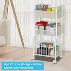 3-tier Baby Diaper Caddy Organizer and Storage Cart with 4+3 Dividers, Metal Utility Cart with Lockable Wheels for Nursery, Bedroom, Bathroom, White - color: White