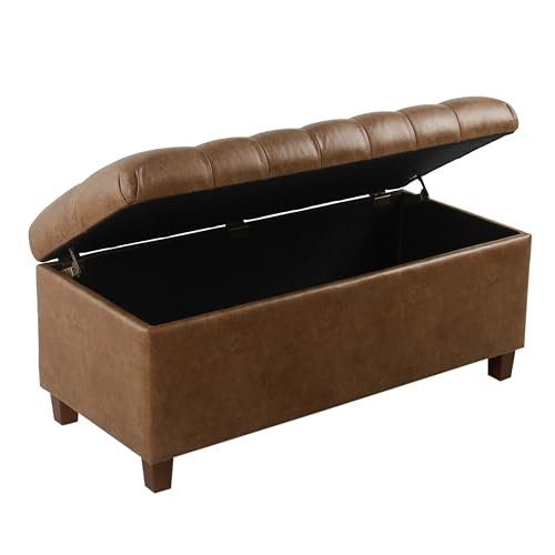 Homepop Home Decor | Button Tufted Storage Bench | Ottoman Bench with Storage for Living Room & Bedroom, Distressed Brown Faux Leather - color: Distressed Brown Faux Leather