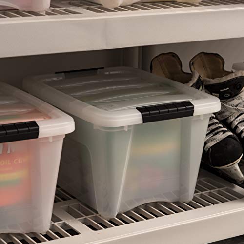 IRIS USA 19 Qt Stackable Plastic Storage Bins with Lids, 6 Pack - BPA-Free, Made in USA - Discreet Organizing Solution, Latches, Durable Nestable Containers, Secure Pull Handle - Pearl - size: 19 Qt, style: 6 Pack