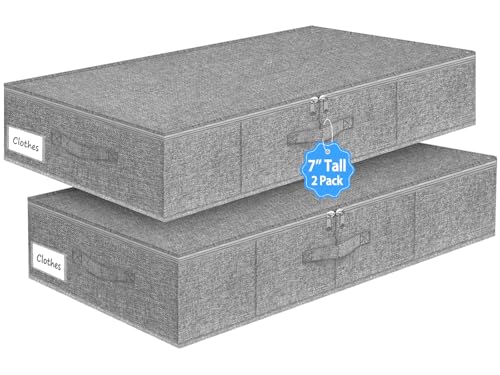 6.7-Inch Tall Under Bed Storage Container, Underbed Storage Bin w/Rigid Sides & Bottom, Large Under-Bed Clothes Organizer with Zippered Lid for Bedroom, Dorm, Sofa, 30x15x6.7 Inches, Gray - color: Gray-rigid-2pcs, size: 6.7 inch