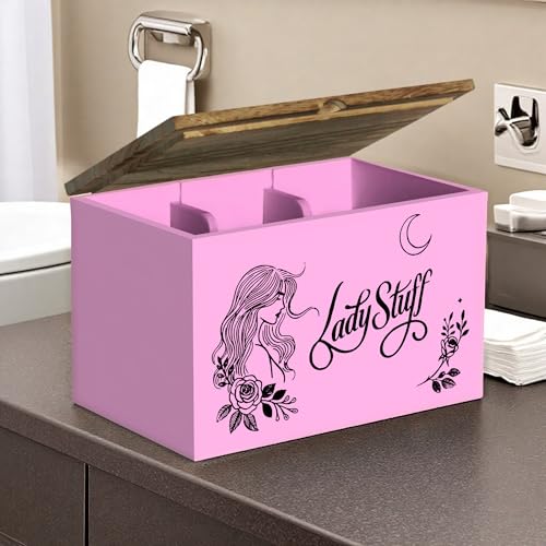 Tampon Holder for Bathroom Tampon Storage Feminine Product Organizer Pad and Tampon Organizer Tampon Container Lady Stuff Box Wood Bathroom Accessories Gift for Woman Girl, Pink - color: Rose-Pink