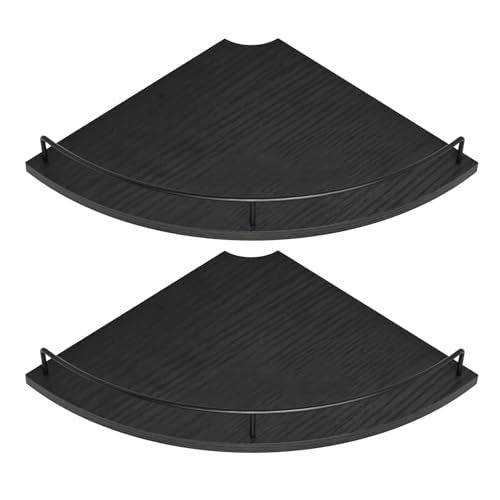 Corner Floating Shelves, Rustic Brown Wood, Set of 2, Wall Mount Storage with Guardrail for Bathroom Kitchen Living Room (Black) - color: Black-2pack