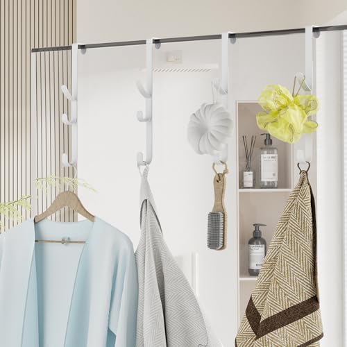 Over The Door Hooks Hanger,Over The Door Towel Hook Organizer Hanging for Coat Clothes Backpack hat Purse Metal Towel Rack Back of Shower for Bathroom,Dorm,Bedroom,Kitchen,Office Closet White-4Packs - color: White, size: 4 Pack