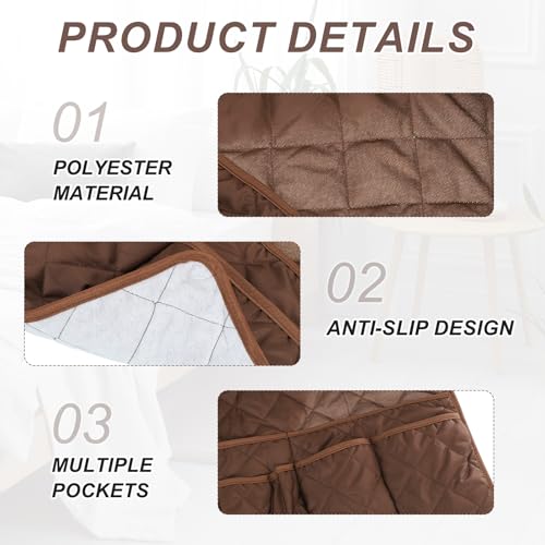 uxcell 2 Pcs Recliner Armchair Caddy, Couch Armrest Organizer with 14 Pockets for Bedside Sofa Remote Control Holder Magazine Phone Book Glasses (Brown, 20" x 7" x 9") - color: Brown