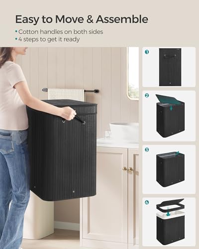 SONGMICS Laundry Hamper with Lid, Bamboo Laundry Basket, Removable Machine Washable Laundry Basket, with Handles, 39.6-Gallons, for Laundry Room, Bedroom, Bathroom, Ink Black ULCB062B01 - color: Ink Black, size: 150 L