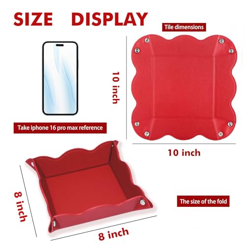 Valet Tray for Men Women - PU Leather Travel Catchall Tray Organizer - Desk Bedside Nightstand Storage Box for Jewelry Key Phone Remote Controller Wallet Watch Glasses Coin Readers -Red - color: Red
