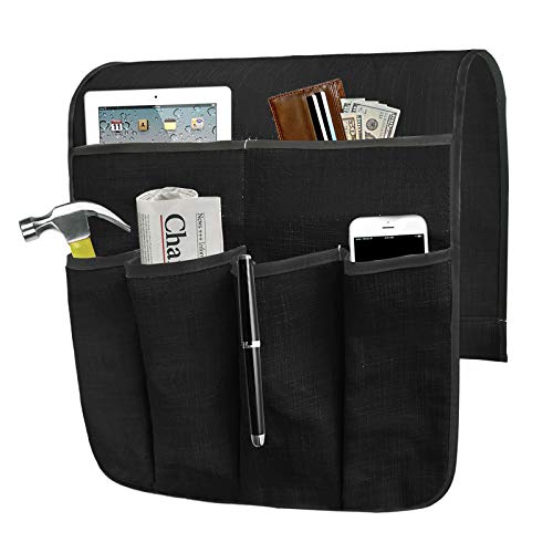 Sofa Armrest Storage Bag, Armchair Side Caddy Hanging Pouch Organizer, 14-Pocket Waterproof Durable Storage Bag, Suitable for Tablets, Phones, Books, Magazine, TV Remote Control (1#Black) - color: 1#Black