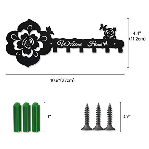 Deveosa Key Hooks Holder for Wall Decorative - Small Black Entryway Welcome Home Sign Key Hanging Hangers Wall Mounted Racks - color: Black Rose