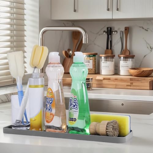 Silicone Organizer Tray for Kitchen Sinks and Bathrooms. Dishwasher-Safe, Non-Slip Countertop Tray, Bathroom Drawer Organizer Trays. Perfect for Makeup & Trinkets (Gray L 1PC) - color: Gray L 1pc