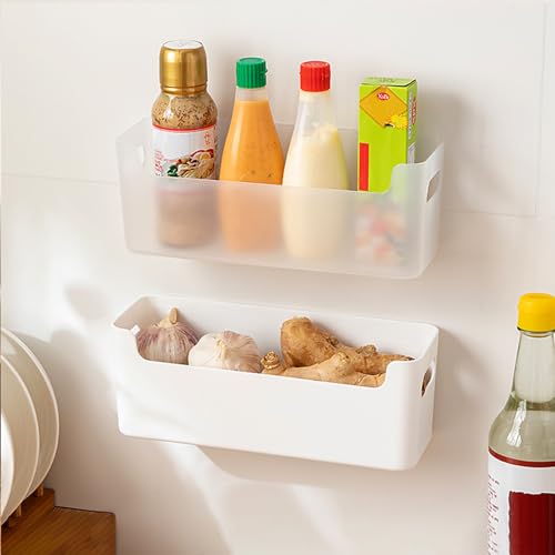 2 Pcs Kitchen Cabinet Door Organizer,Adhesive Mount Inside Cabinet Door Storage,Under Sink Door Storage Shelf for Kitchen,Bathroom,Office,Garage,Craft Room(White) - color: White, size: 2 Pcs