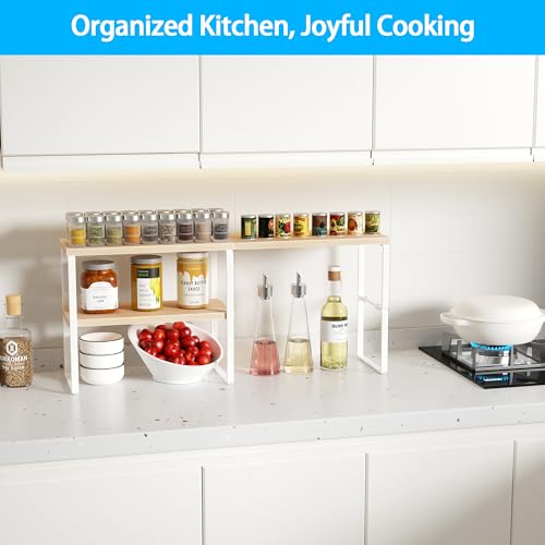 Golener Countertop Organizer Corner Shelf, 2-Tier Adjustable Stackable Corner Shelves for Kitchen, Spice Rack, Coffee Bar, Over Sink, Bathroom, Dresser Table, Corner Counter Shelf Stand, Natural Beige - color: Natural Beige, size: Medium Standard