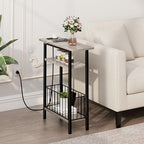 Vagusicc Narrow Side Table with Charging Station, Skinny Side End Table for Couch, 3-Tier Small End Tables for Small Spaces, 25.2" Tall Slim Nightstand Bedside Table for Living Room, Bedroom, Greige - color: Greige, style: With Plug