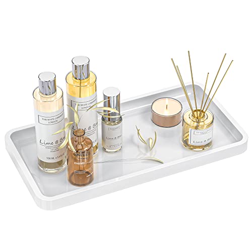 Weenson Bathroom Vanity Tray for Countertop Toiletries Makeup Decor Perfume Candles, Kitchen Tray for Soap Dispenser Spice Salt Coffee, Toilet Tank Tray Bamboo11.81” L x 6.1” W x 0.79” H (White) - color: White, size: 11.8" x 6.1" x 0.8"